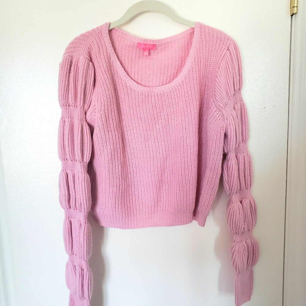 Dolls Kill Sugar Thrillz Pink Cable-Knit Cropped Sweater (US 1X)